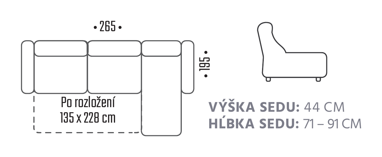 Rozmery a perokresba produktu Vivien